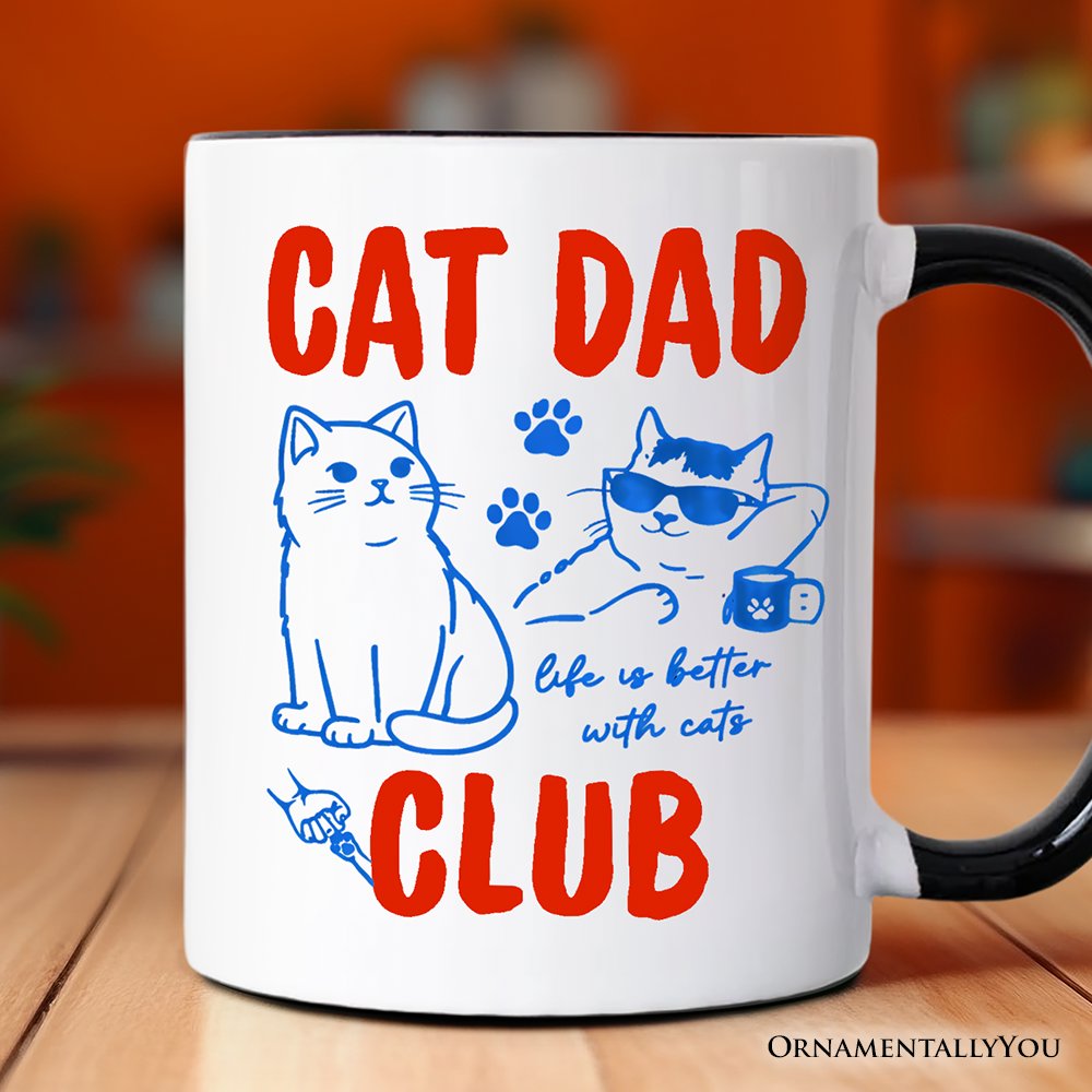Cat Dad Club Retro Mug, Funny Father's Day Gift Personalized Ceramic Mug OrnamentallyYou Black Handle Non-Custom 