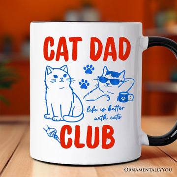 Cat Dad Club Retro Mug, Funny Father's Day Gift Personalized Ceramic Mug OrnamentallyYou Black Handle Non-Custom 