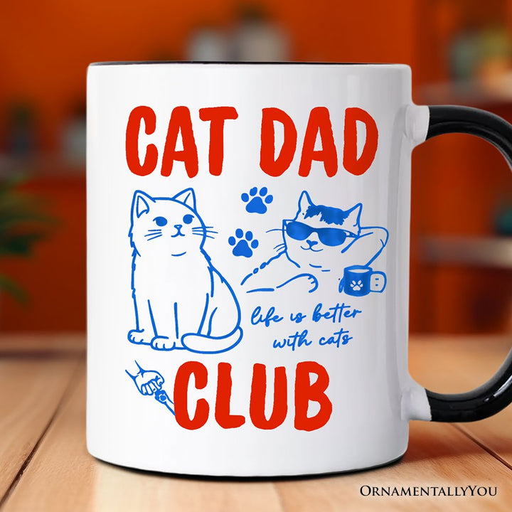 Cat Dad Club Retro Mug, Funny Father's Day Gift Personalized Ceramic Mug OrnamentallyYou Black Handle Non-Custom 