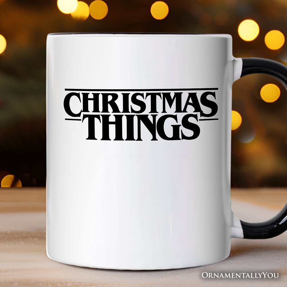 Eerie Christmas Things Vintage Personalized Mug, Handcrafted Retro Horror Gift with Custom Name Personalized Ceramic Mug OrnamentallyYou White - Black Non-Custom 