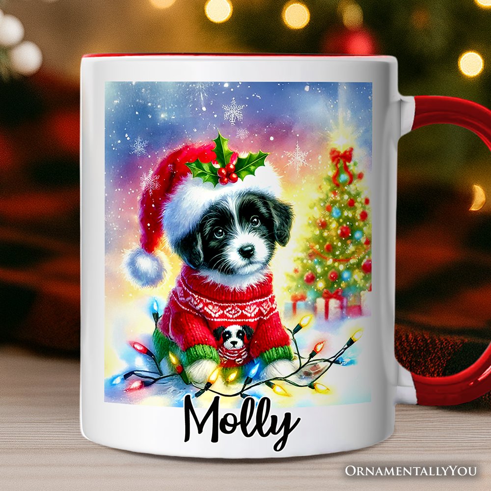 Whimsical Border Collie Puppy Personalized Mug, Adorable Holiday Gift with Custom Name Personalized Ceramic Mug OrnamentallyYou White - Red Customized 
