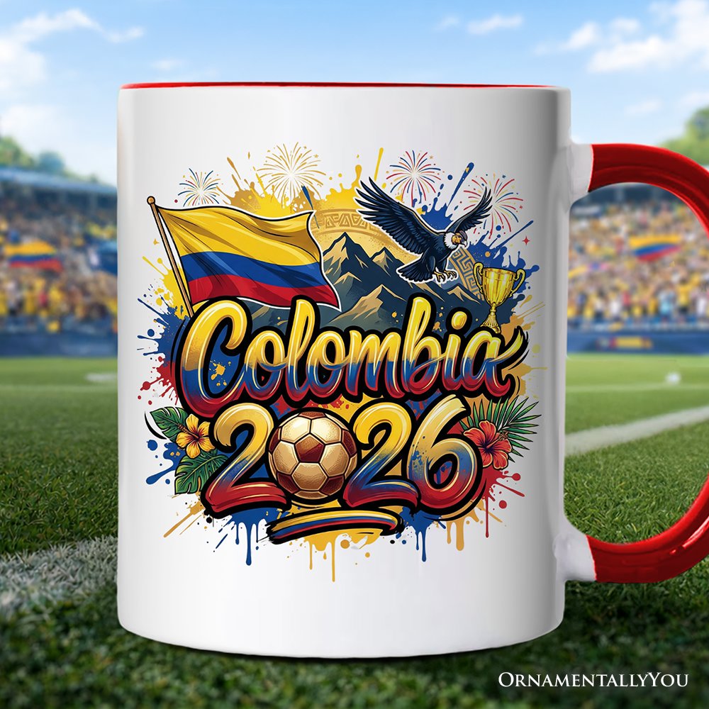 Colombia 2026 Soccer Cup Global Championship Mug, Football Fans Gift Personalized Ceramic Mug OrnamentallyYou Red Handle Non-Custom 