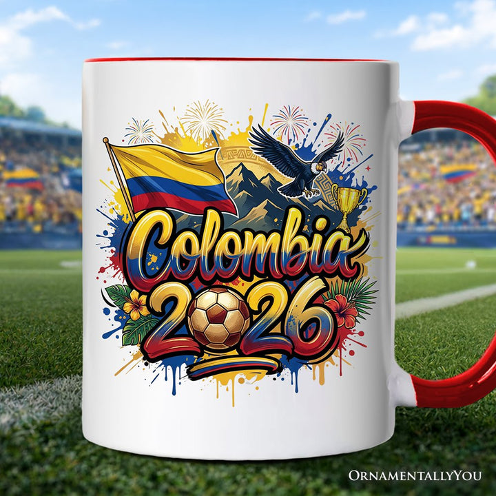 Colombia 2026 Soccer Cup Global Championship Mug, Football Fans Gift Personalized Ceramic Mug OrnamentallyYou Red Handle Non-Custom 