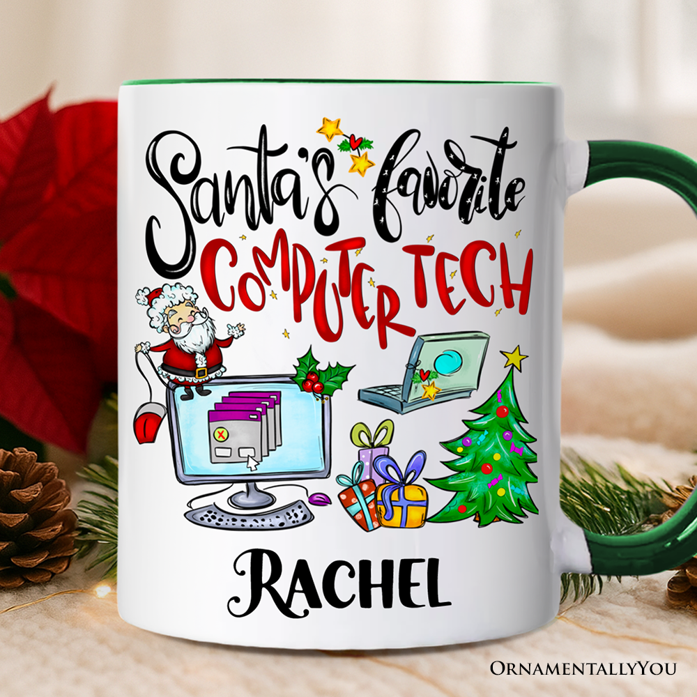 Santa's Favorite Computer Tech Personalized Mug, Technology Christmas Gift with Custom Name