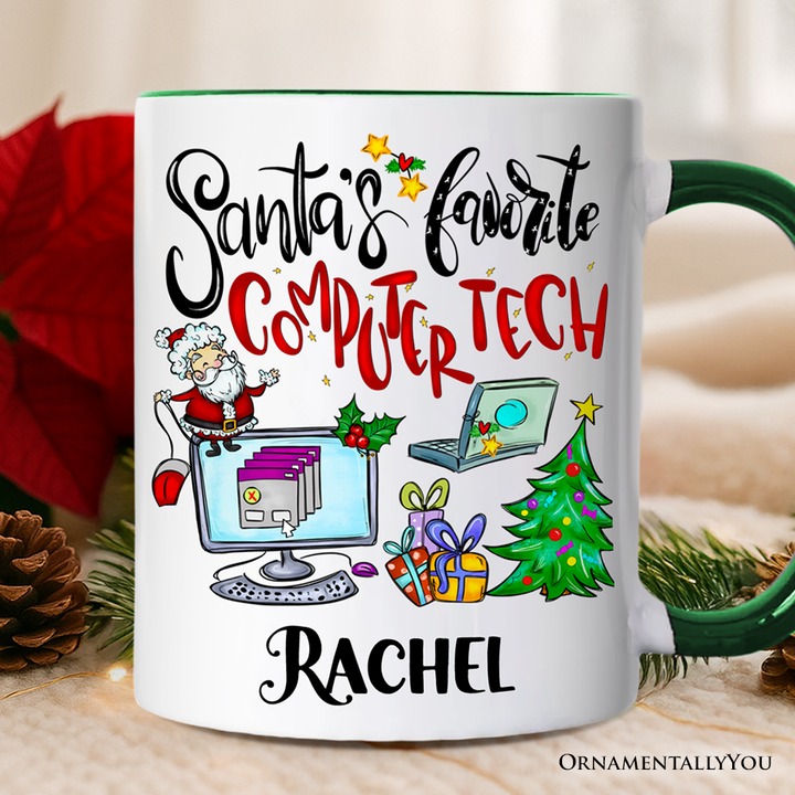 Santa's Favorite Computer Tech Personalized Mug, Technology Christmas Gift with Custom Name