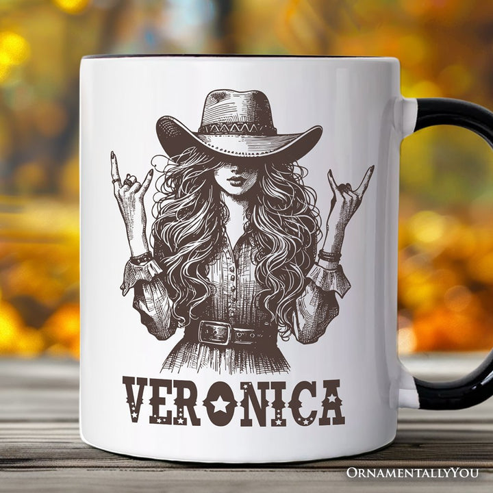 Western Cowgirl Rocker Personalized Mug, Country Rodeo Style Gift with Custom Name Personalized Ceramic Mug OrnamentallyYou White - Black Customized 