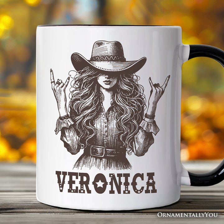 Western Cowgirl Rocker Personalized Mug, Country Rodeo Style Gift with Custom Name