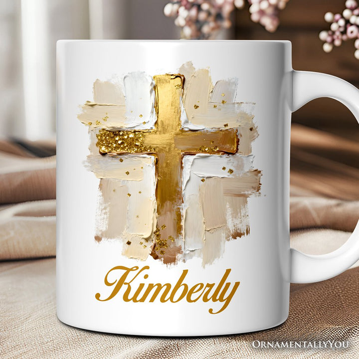 Oil Brushstroke Cross Personalized Mug, Christian Faith Jesus Easter Gift with Custom Name Personalized Ceramic Mug OrnamentallyYou White Customized 