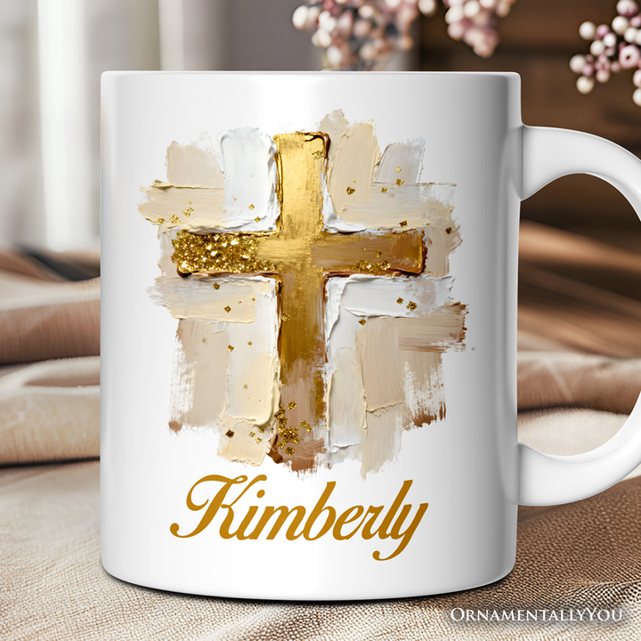 Oil Brushstroke Cross Personalized Mug, Christian Faith Jesus Easter Gift with Custom Name