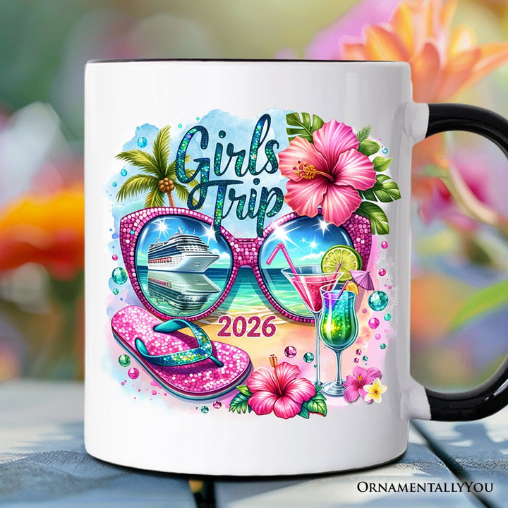 Cruise Girls Trip 2026 Mug, Vacation Tropical Gift Personalized Ceramic Mug OrnamentallyYou Black Handle Non-Custom 