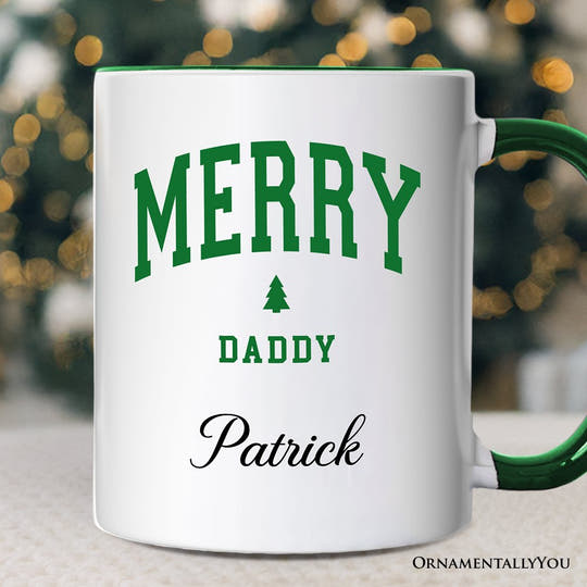 Merry Daddy Retro Christmas Personalized Mug, Matching Family Holiday Gift with Custom Name Personalized Ceramic Mug OrnamentallyYou White - Green Customized 
