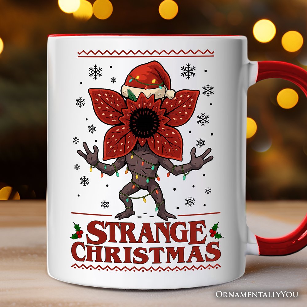 Strange Christmas Retro Personalized Mug, Demon Plant Gift for Horror Lovers with Custom Name Personalized Ceramic Mug OrnamentallyYou White - Red Non-Custom 