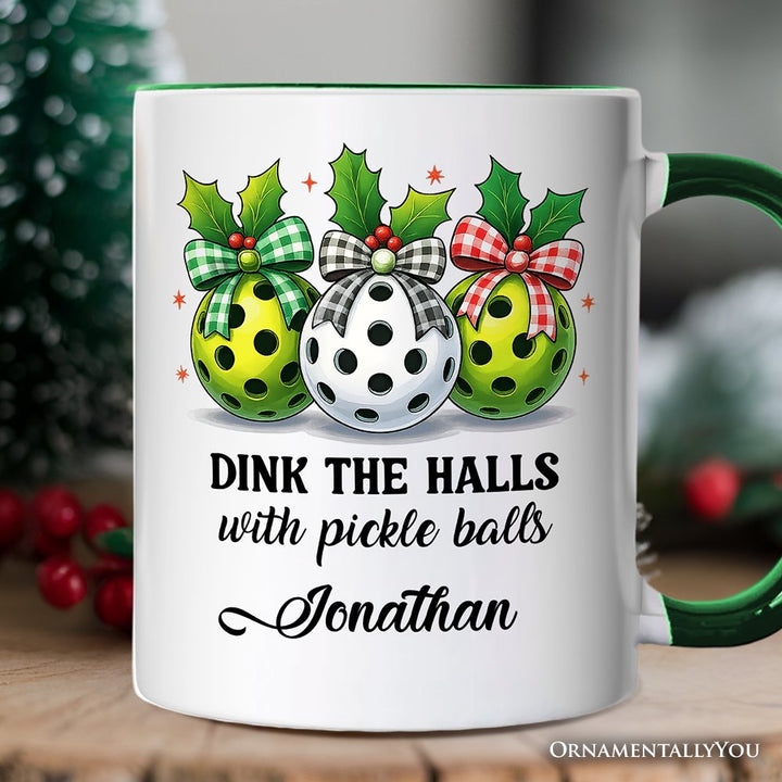 Dink The Halls with Pickle Balls Personalized Mug, Funny Christmas Gift with Custom Name Personalized Ceramic Mug OrnamentallyYou White - Black Customized 