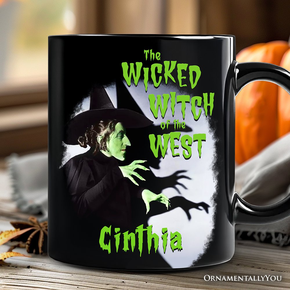 Vintage Wicked Witch of the West Personalized Mug, Wizard of Oz Halloween Gift with Custom Name Personalized Ceramic Mug OrnamentallyYou Black Customized 