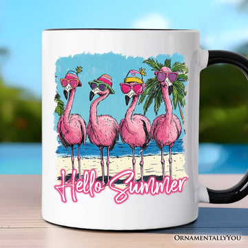 Flamingo Hello Summer Mug, Tropical Beach Vacation Gift Personalized Ceramic Mug OrnamentallyYou Black Handle Non-Custom 