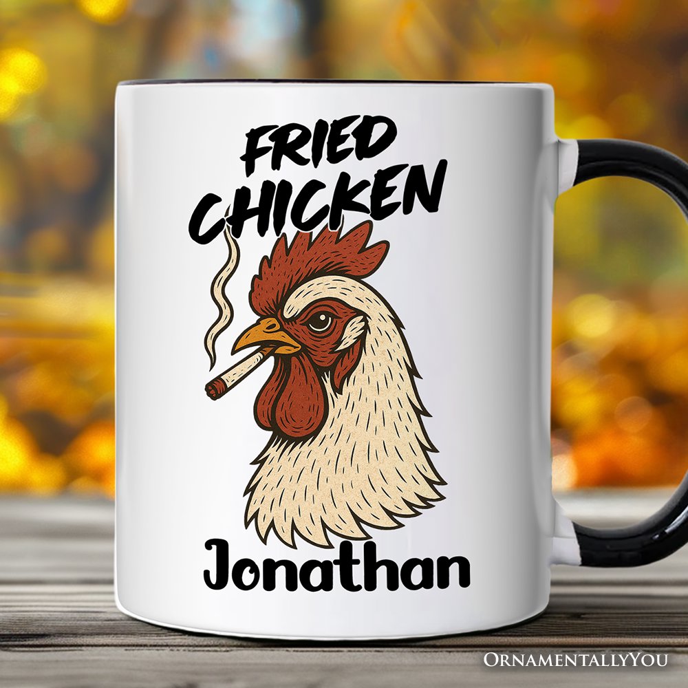 Fried Chicken Hen Personalized Mug, Funny 420 Stoner Humor Gift with Custom Name Personalized Ceramic Mug OrnamentallyYou White - Black Customized 