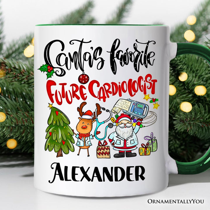 Santa's Favorite Future Cardiologist Personalized Mug, Medical Student Gift with Custom Name Personalized Ceramic Mug OrnamentallyYou Green Handle Customized 