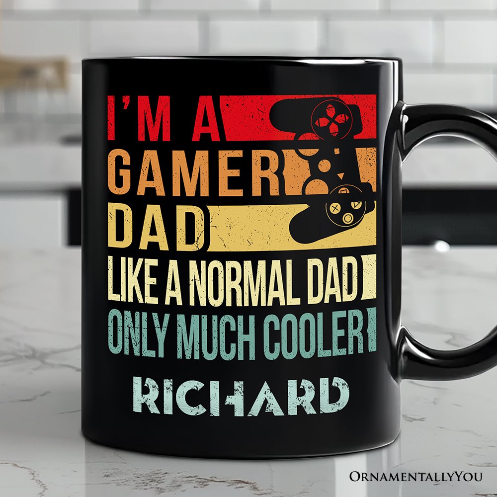 Gamer Dad Controller Personalized Mug, Black Funny Gift for Cool Fathers with Custom Name Personalized Ceramic Mug OrnamentallyYou Black Customized 