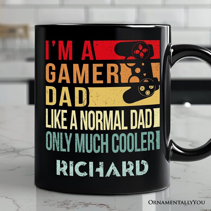 Gamer Dad Controller Personalized Mug, Black Funny Gift for Cool Fathers with Custom Name Personalized Ceramic Mug OrnamentallyYou Black Customized 