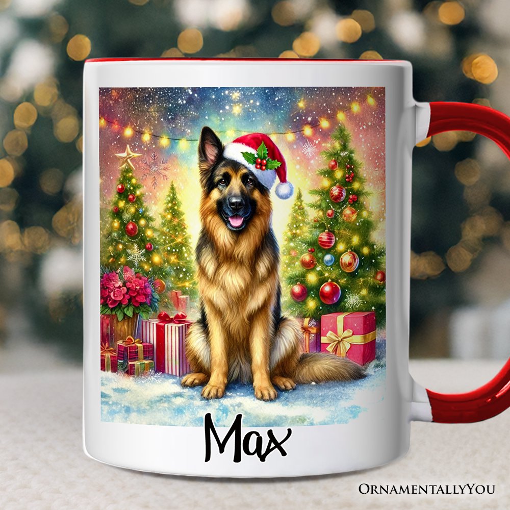 Winter Wonderland German Shepherd Personalized Mug, Cozy Christmas Gift with Custom Name Personalized Ceramic Mug OrnamentallyYou White - Red Customized 