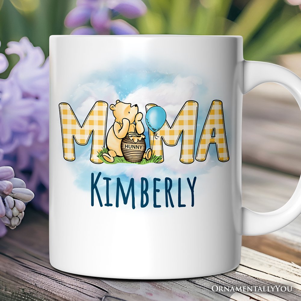 Gingham Mama Winnie-the-Pooh Personalized Mug, 1926 A.A. Milne Mother Family Gift with Custom Name Personalized Ceramic Mug OrnamentallyYou White Customized 