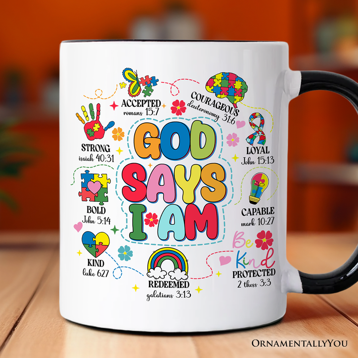 God Says I Am Christian Autism Mug, Motivational Awareness Gift