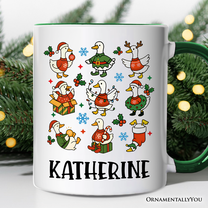 Just a Jolly Goose Christmas Personalized Mug, Holiday Geese Santa Festive Gift with Custom Name