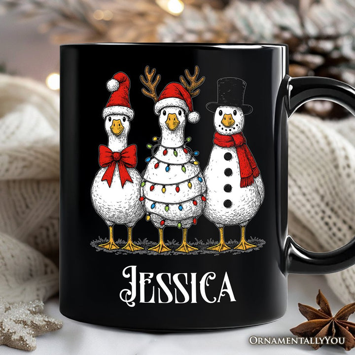 Vintage Christmas Silly Goose Personalized Mug, Snowman Spoof Winter Gift with Custom Name Personalized Ceramic Mug OrnamentallyYou Black Customized 