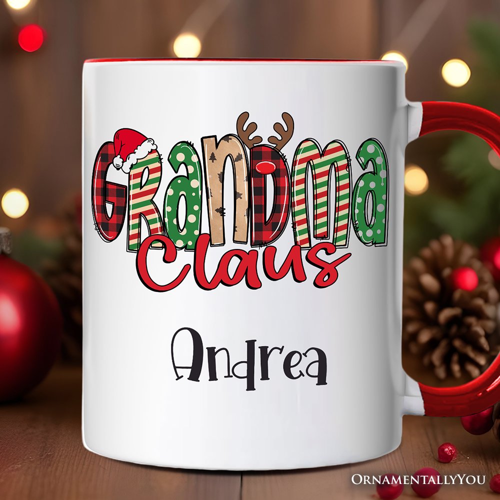 Grandma Claus Retro Christmas Personalized Mug, Matching Family Holiday Gift with Custom Name Personalized Ceramic Mug OrnamentallyYou White - Black Customized 