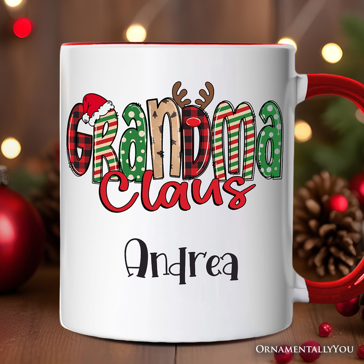 Grandma Claus Retro Christmas Personalized Mug, Matching Family Holiday Gift with Custom Name