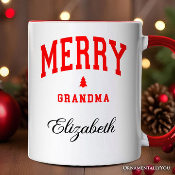 Merry Grandma Retro Christmas Personalized Mug, Matching Family Holiday Gift with Custom Name Personalized Ceramic Mug OrnamentallyYou White - Red Customized 