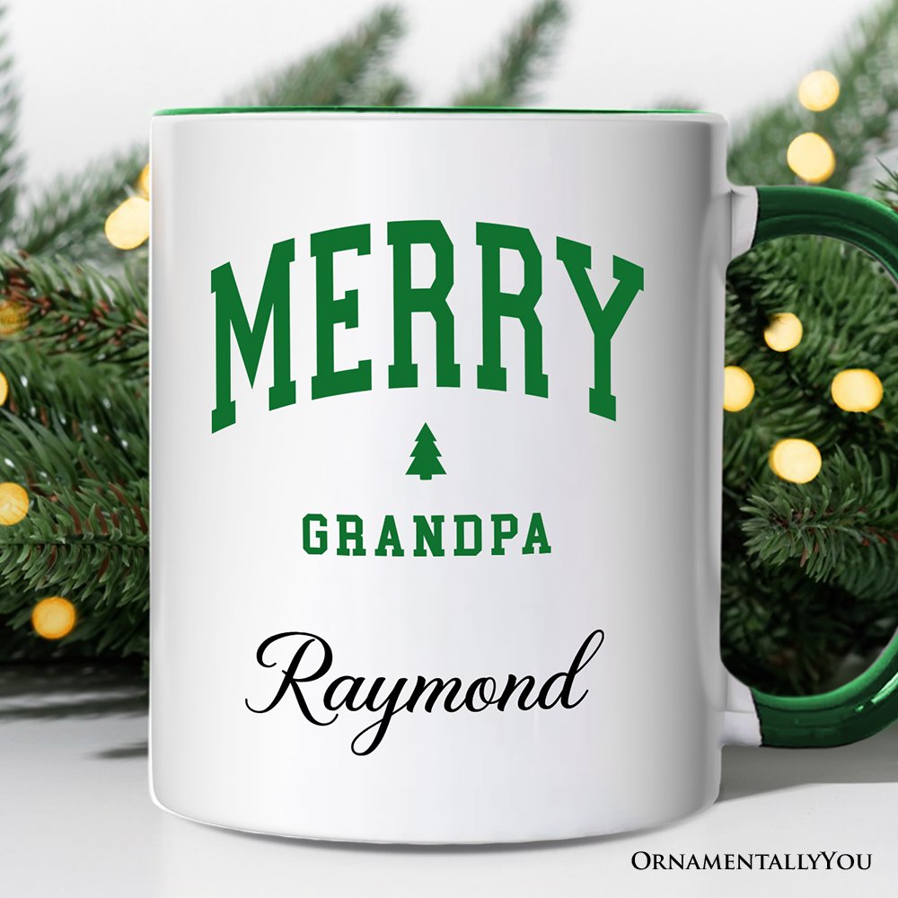 Merry Grandpa Retro Christmas Personalized Mug, Matching Family Holiday Gift with Custom Name Personalized Ceramic Mug OrnamentallyYou White - Black Customized 