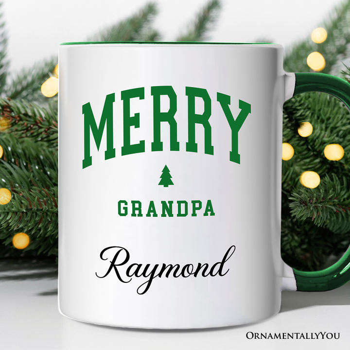 Merry Grandpa Retro Christmas Personalized Mug, Matching Family Holiday Gift with Custom Name