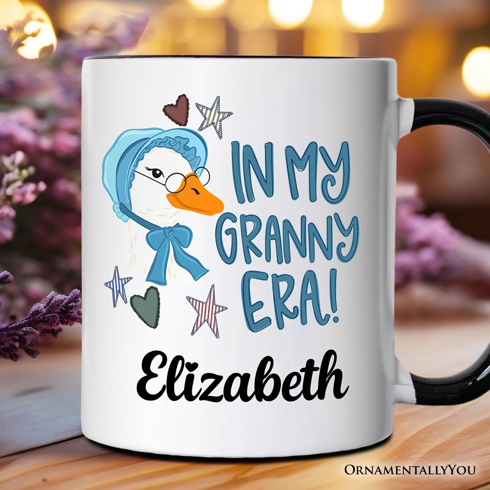 In My Granny Era Goose Personalized Mug, Funny Grandma Doodle Gift with Custom Name Personalized Ceramic Mug OrnamentallyYou Black Handle Customized 