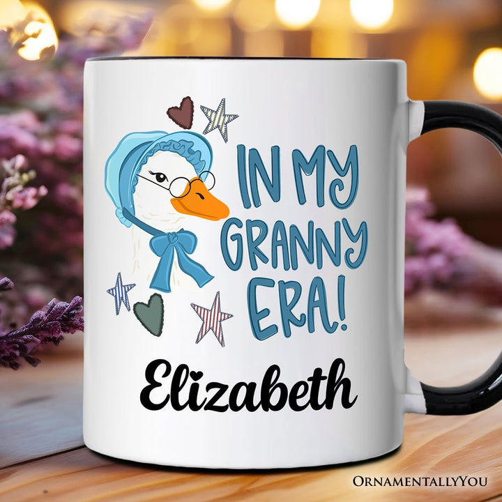 In My Granny Era Goose Personalized Mug, Funny Grandma Doodle Gift with Custom Name Personalized Ceramic Mug OrnamentallyYou Black Handle Customized 