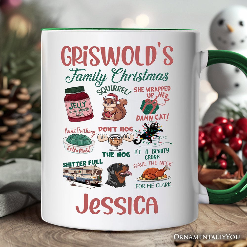 Griswold’s Family Christmas Personalized Mug, Funny Retro Vacation Movie Quote Gift with Custom Name Personalized Ceramic Mug OrnamentallyYou White - Green Customized 