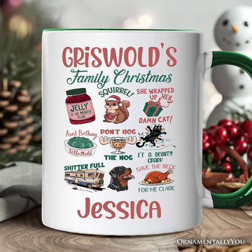 Griswold’s Family Christmas Personalized Mug, Funny Retro Vacation Movie Quote Gift with Custom Name Personalized Ceramic Mug OrnamentallyYou White - Green Customized 