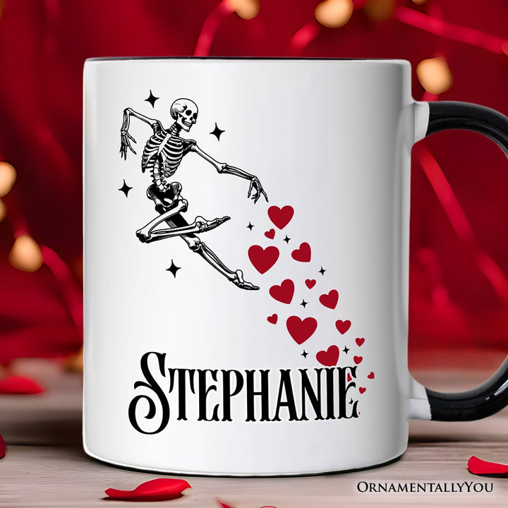 Skeleton Hearts Valentine Personalized Mug, Playful Funny Gift with Custom Name Personalized Ceramic Mug OrnamentallyYou White - Black Customized 