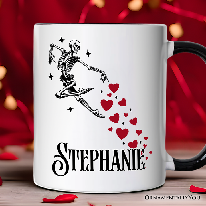Skeleton Hearts Valentine Personalized Mug, Playful Funny Gift with Custom Name