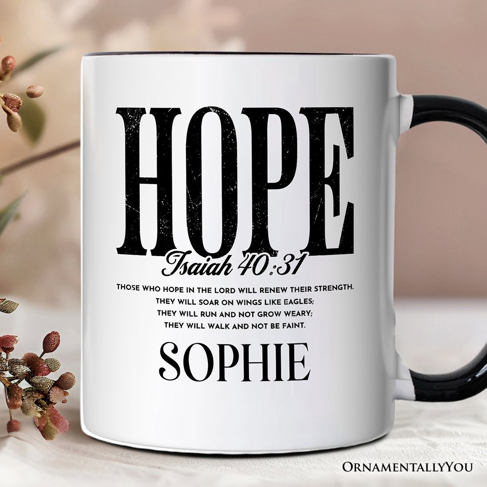Hope Isaiah 40:31 Christian Personalized Mug, Faith Scripture Encouragement Gift with Custom Name Personalized Ceramic Mug OrnamentallyYou Black Handle Customized 