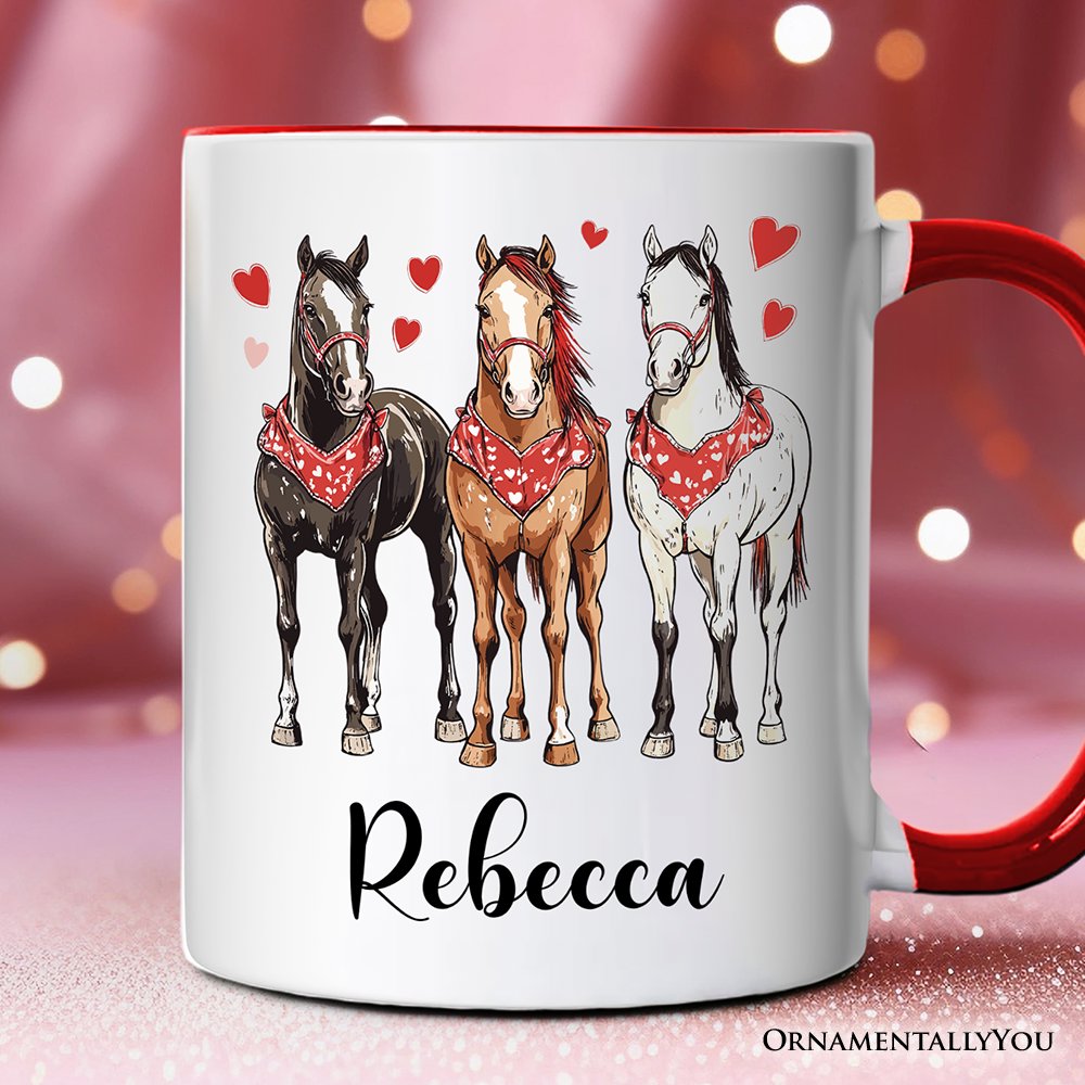 Valentine Horses Western Personalized Mug, Cute Country Lover Gift with Custom Name Personalized Ceramic Mug OrnamentallyYou White - Red Customized 