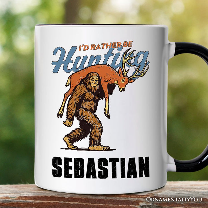 I’d Rather Be Hunting Bigfoot Personalized Mug, Funny Sasquatch Hunter Gift with Custom Name Personalized Ceramic Mug OrnamentallyYou White - Black Customized 
