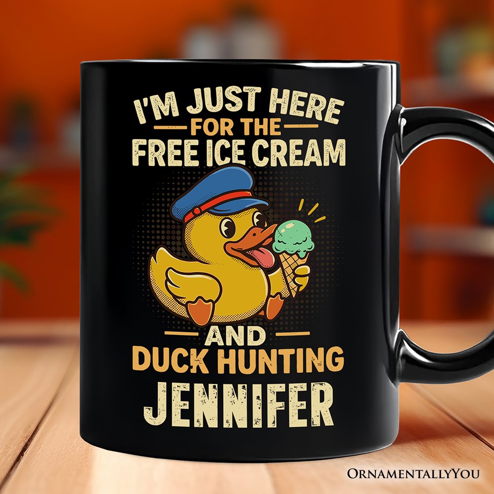 Funny Resin Duck Cruise Personalized Mug, Ice Cream And Duck Hunter Vacation Gift with Custom Name Personalized Ceramic Mug OrnamentallyYou Black Customized 