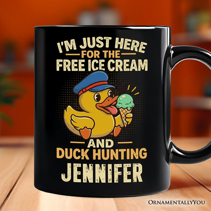 Funny Resin Duck Cruise Personalized Mug, Ice Cream And Duck Hunter Vacation Gift with Custom Name Personalized Ceramic Mug OrnamentallyYou Black Customized 