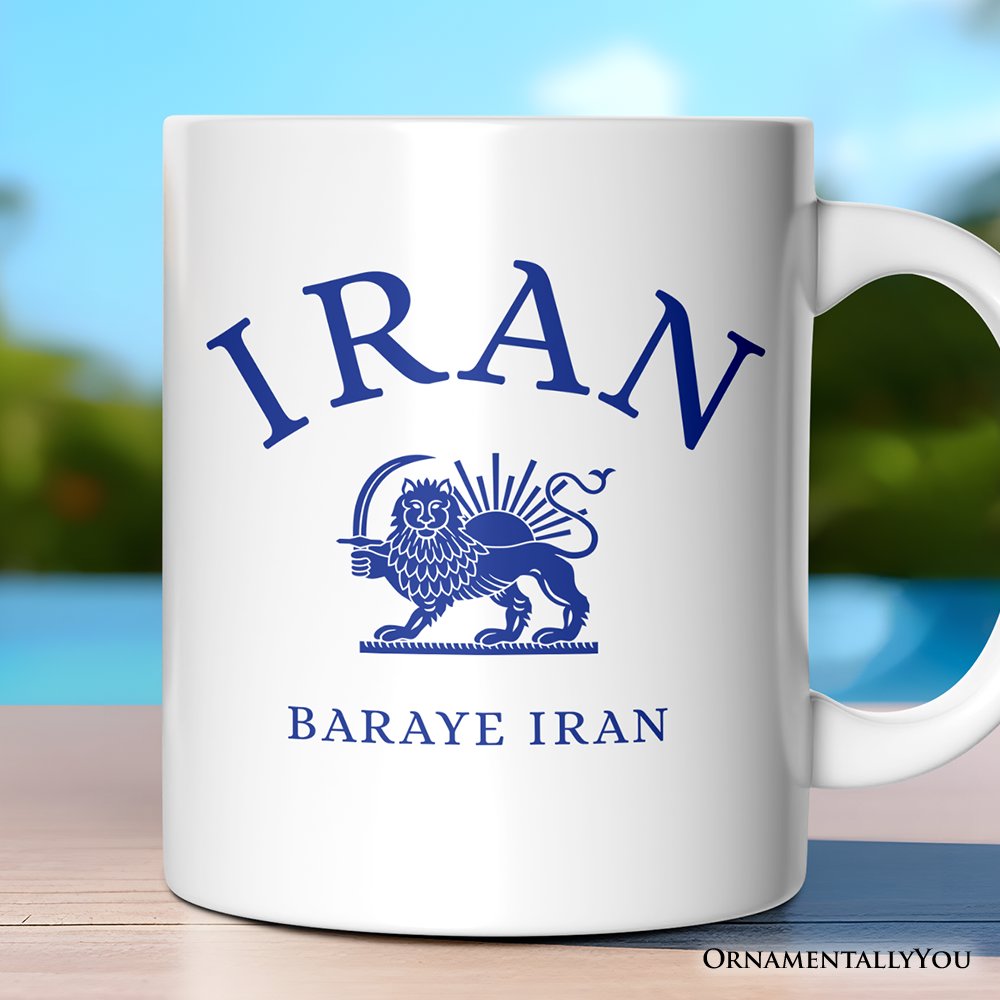 Baraye Iran Mug, Persian Heritage Lion and Sun Emblem Pride Gift Personalized Ceramic Mug OrnamentallyYou White Non-Custom 