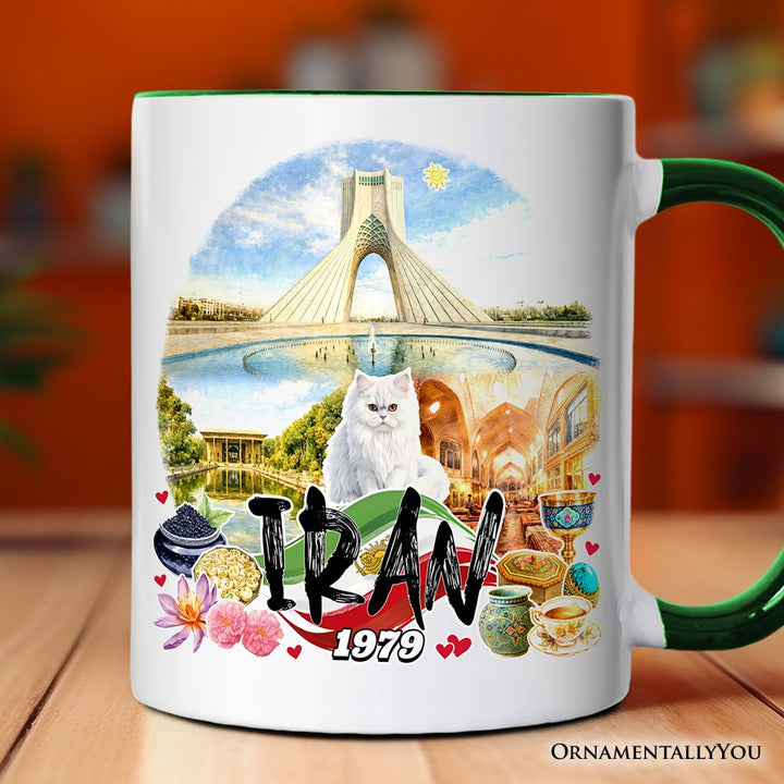 Artistic Iran Landmarks Christmas Mug, Persian Culture Gift and Travel Gift Souvenir Personalized Ceramic Mug OrnamentallyYou Green Handle Non-Custom 