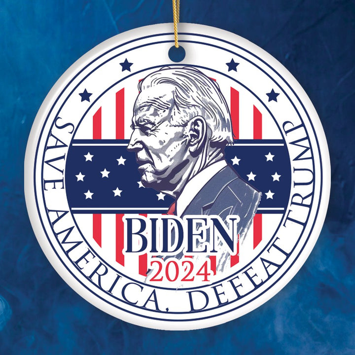 Joe Biden 2024 Presidential Election Ceramic Ornament, Save America OrnamentallyYou Circle 