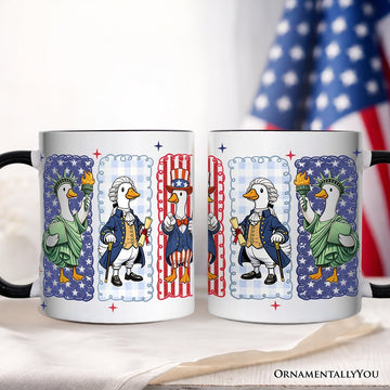 Just An Independent Goose Patriotic Mug, Funny 4th of July Gift Personalized Ceramic Mug OrnamentallyYou Black Handle Non-Custom 