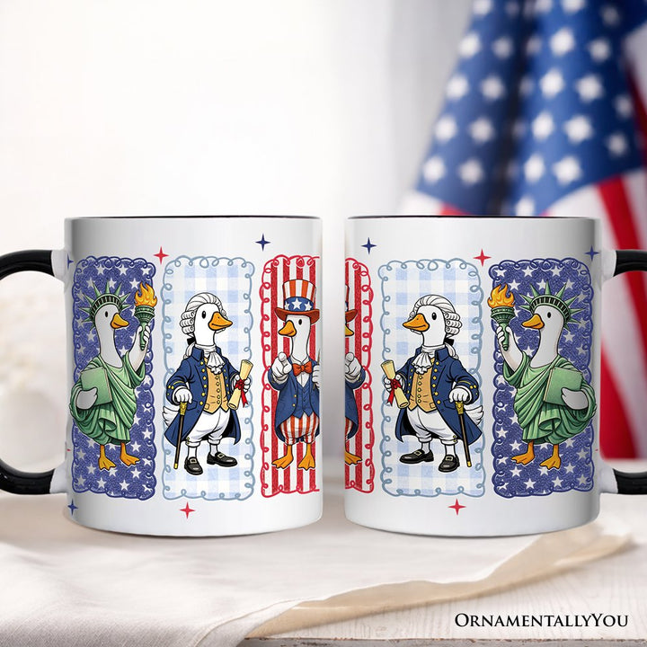 Just An Independent Goose Patriotic Mug, Funny 4th of July Gift Personalized Ceramic Mug OrnamentallyYou Black Handle Non-Custom 
