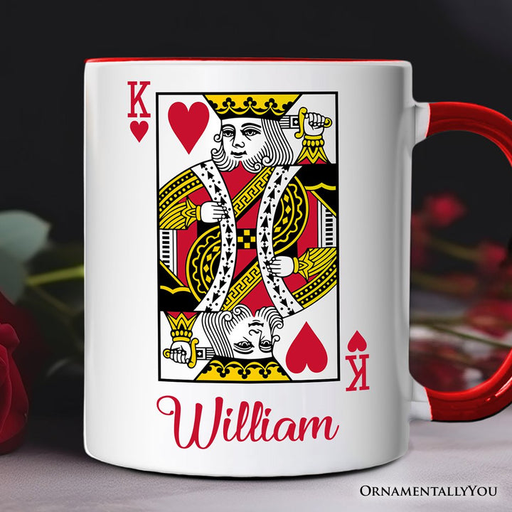 King of Hearts Card Personalized Mug, Classic Retro Love Valentine Gift with Custom Name Personalized Ceramic Mug OrnamentallyYou White - Red Customized 